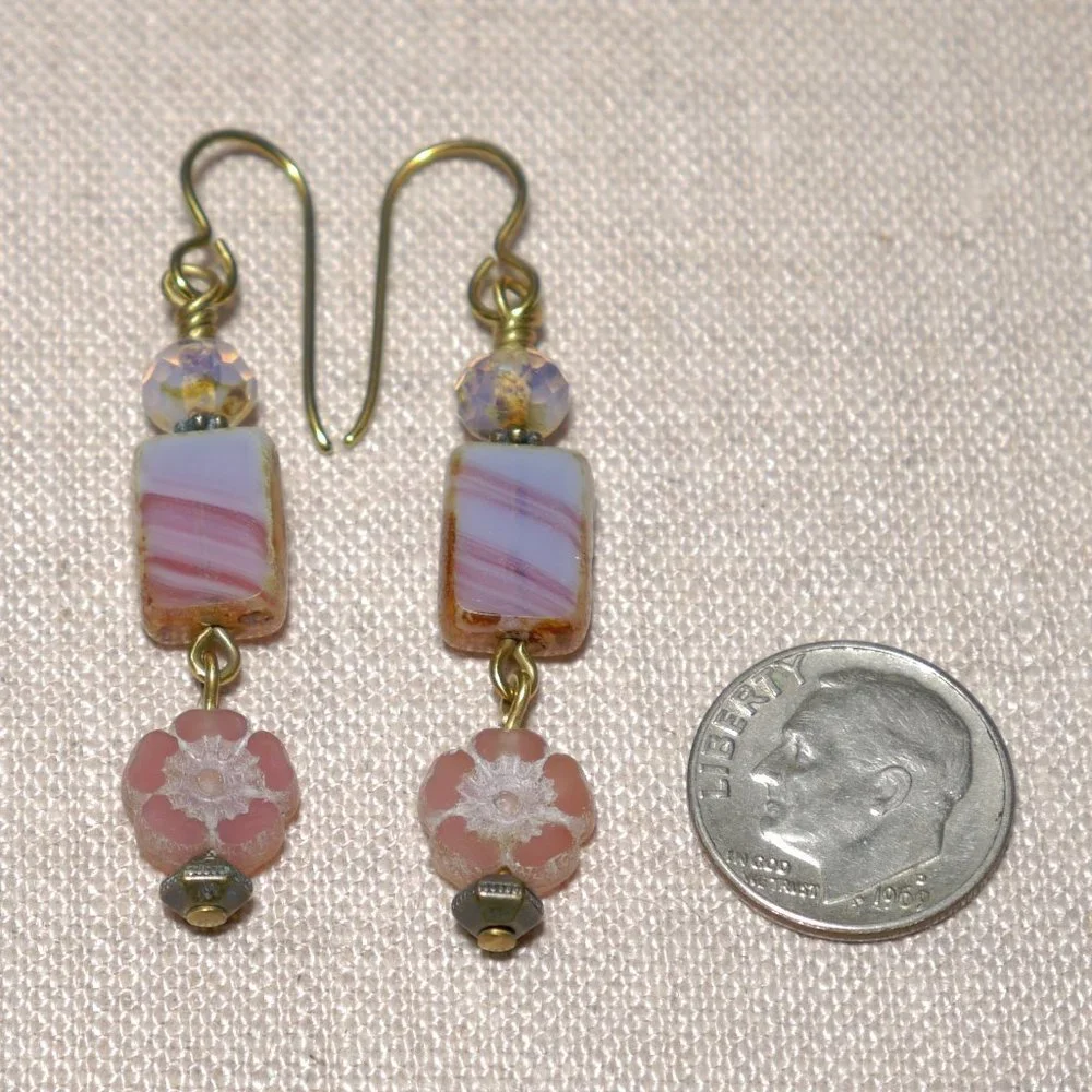 Hand Crafted Handmade Earrings Pink Czech Glass Long Beaded Earrings - Picture 3 of 4